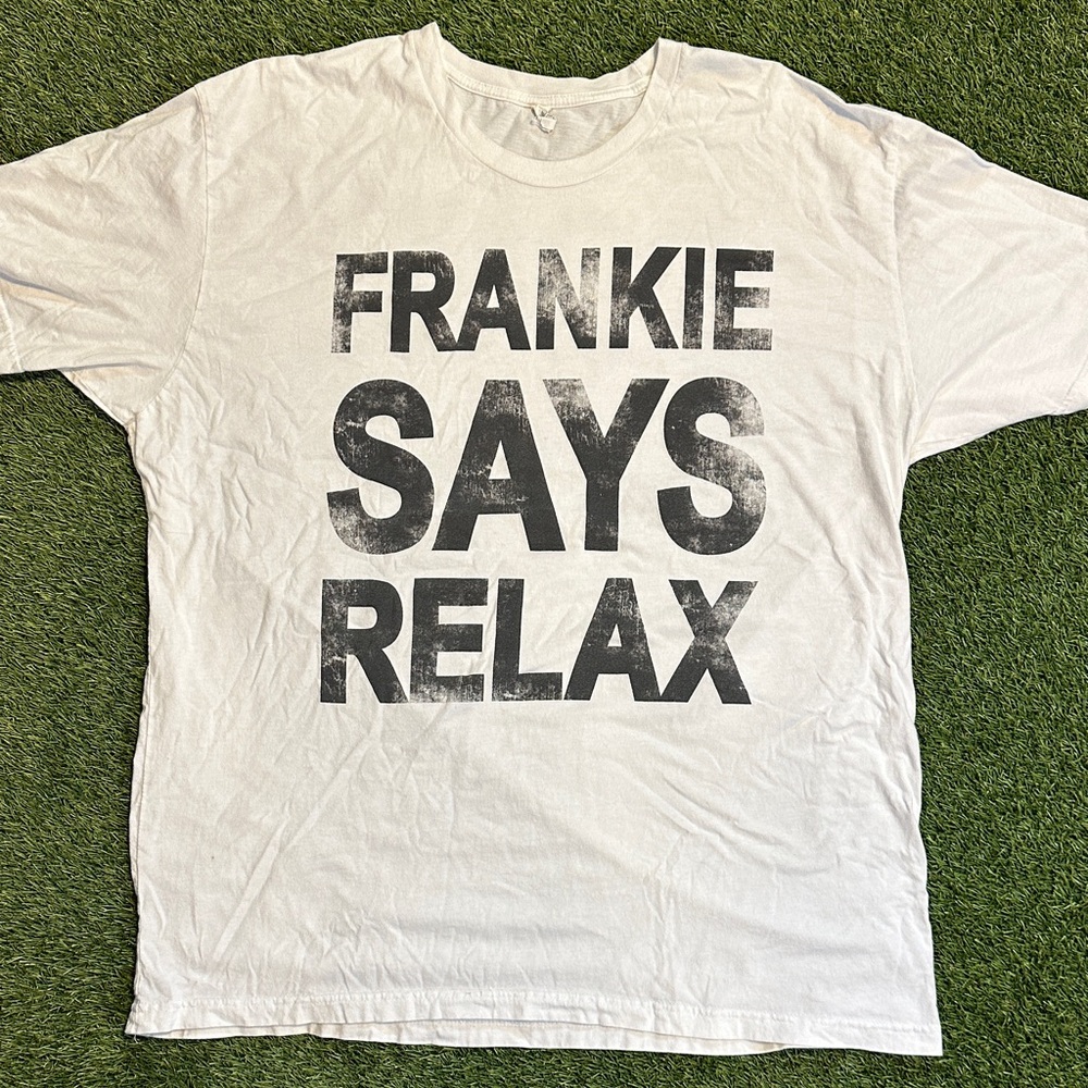 “Frankie Says Relax” Frankie Goes To Hollywood White Graphic Band T-Shirt